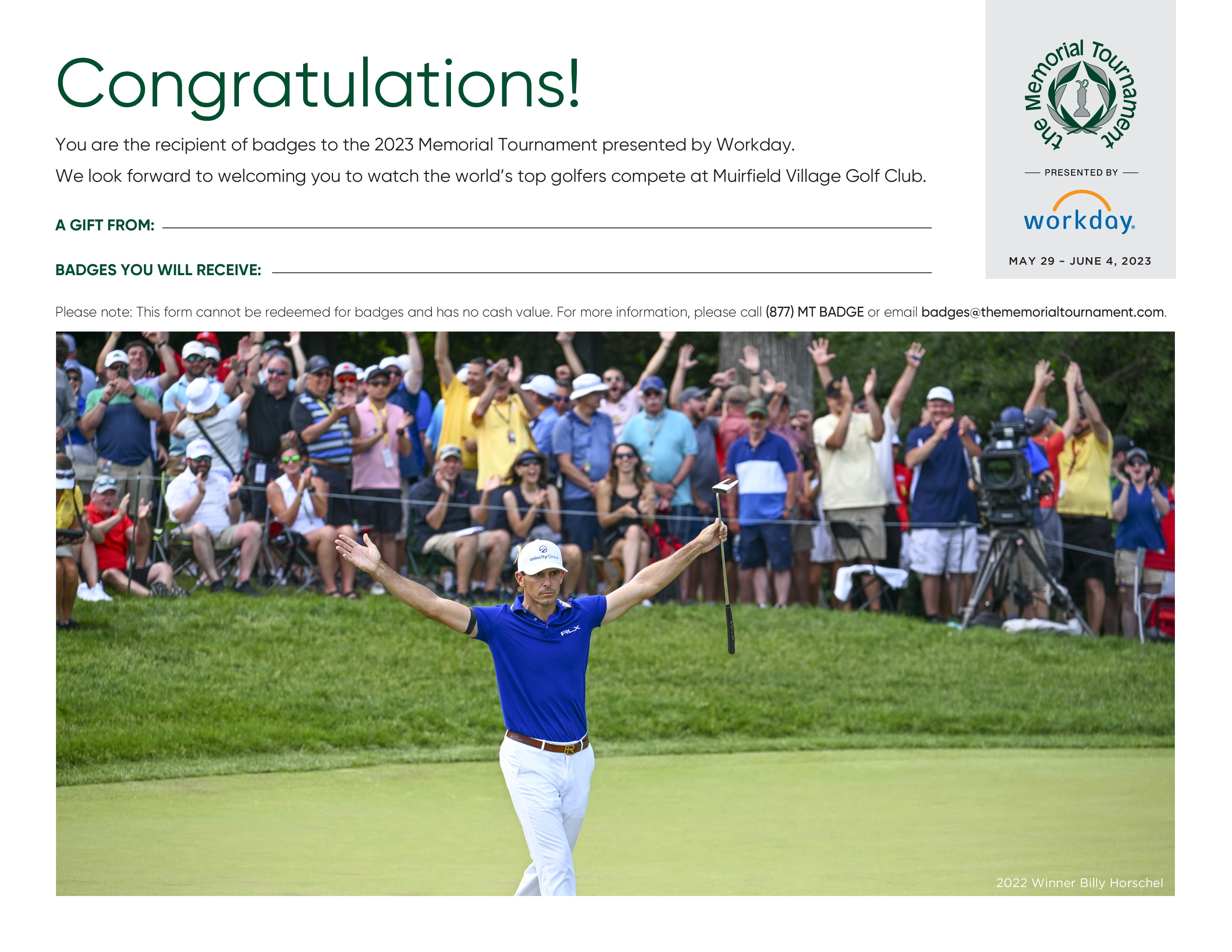 Preview of Winner Billy Horschel (Color) Gift Certificate